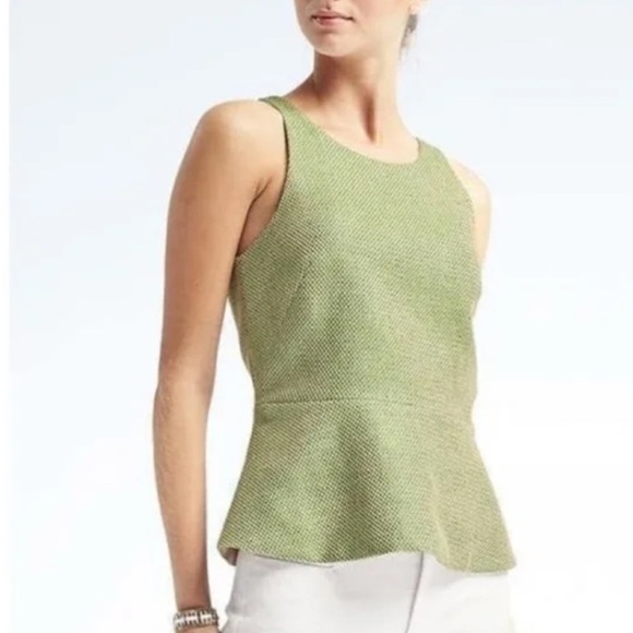 Banana  Republic Green Tweed Peplum Sleeveless Top Size 12 - Picture 2 of 15